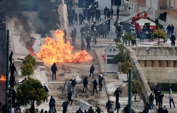 Violence Erupts During Mass Protests in Athens on Anniversary of Greece's Deadly Rail Crash